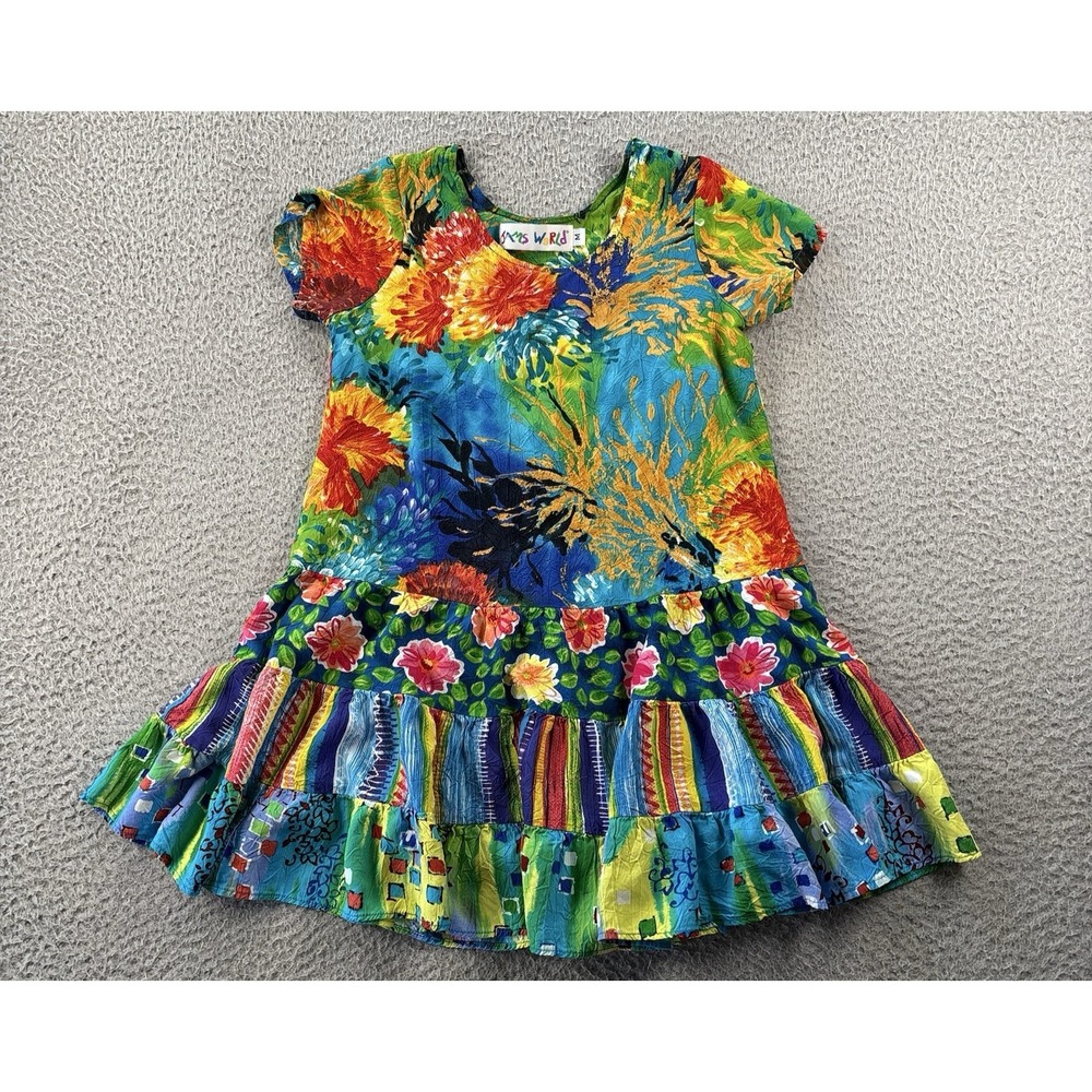 Vintage Jams World Hattie Dress Girls Medium Patchwork Colorful Hawaiian